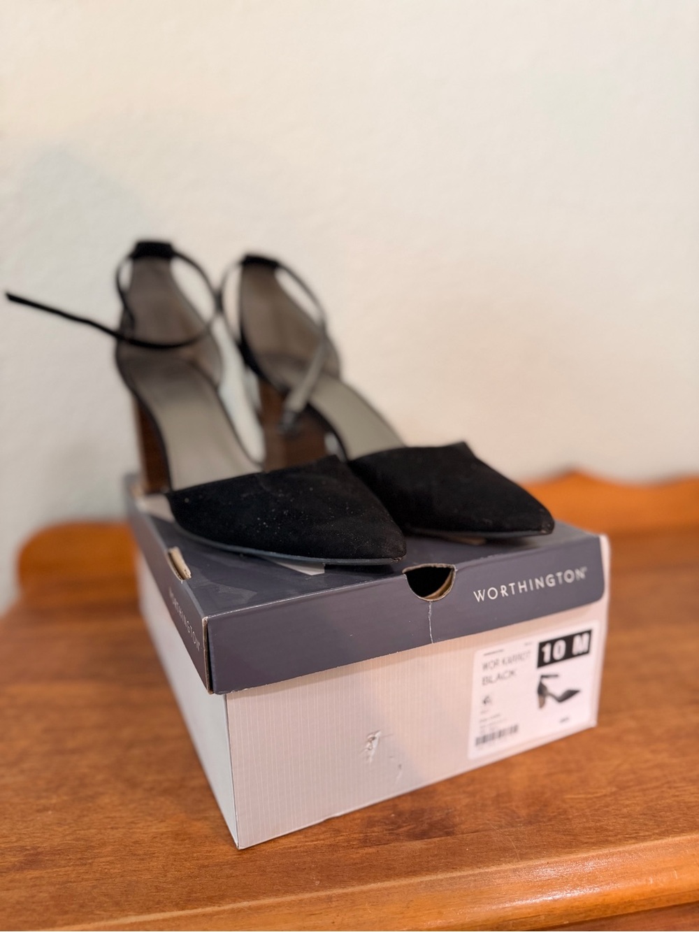 Worthington Black Pointed-Toe Ankle Strap Block Heels